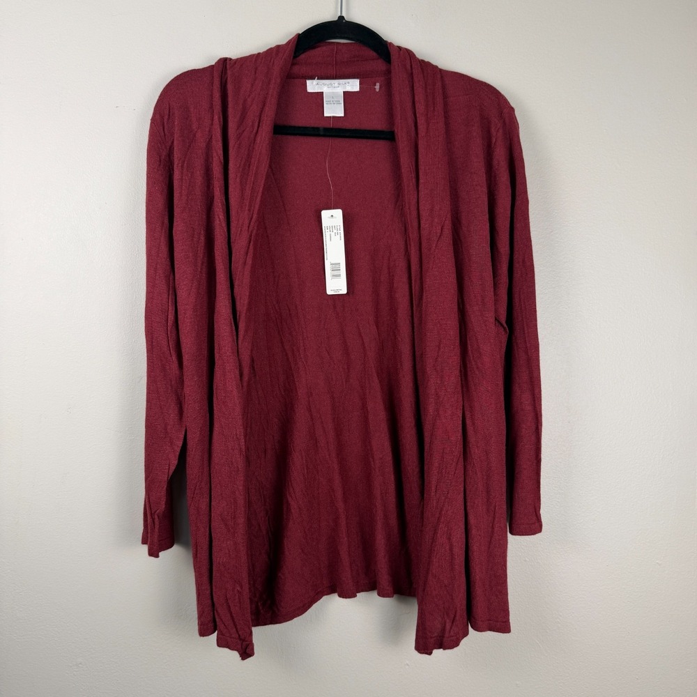 August Silk Cardigan Sweater Women's Large Maroon Long Sleeve Knitted Open Front - Picture 8 of 14